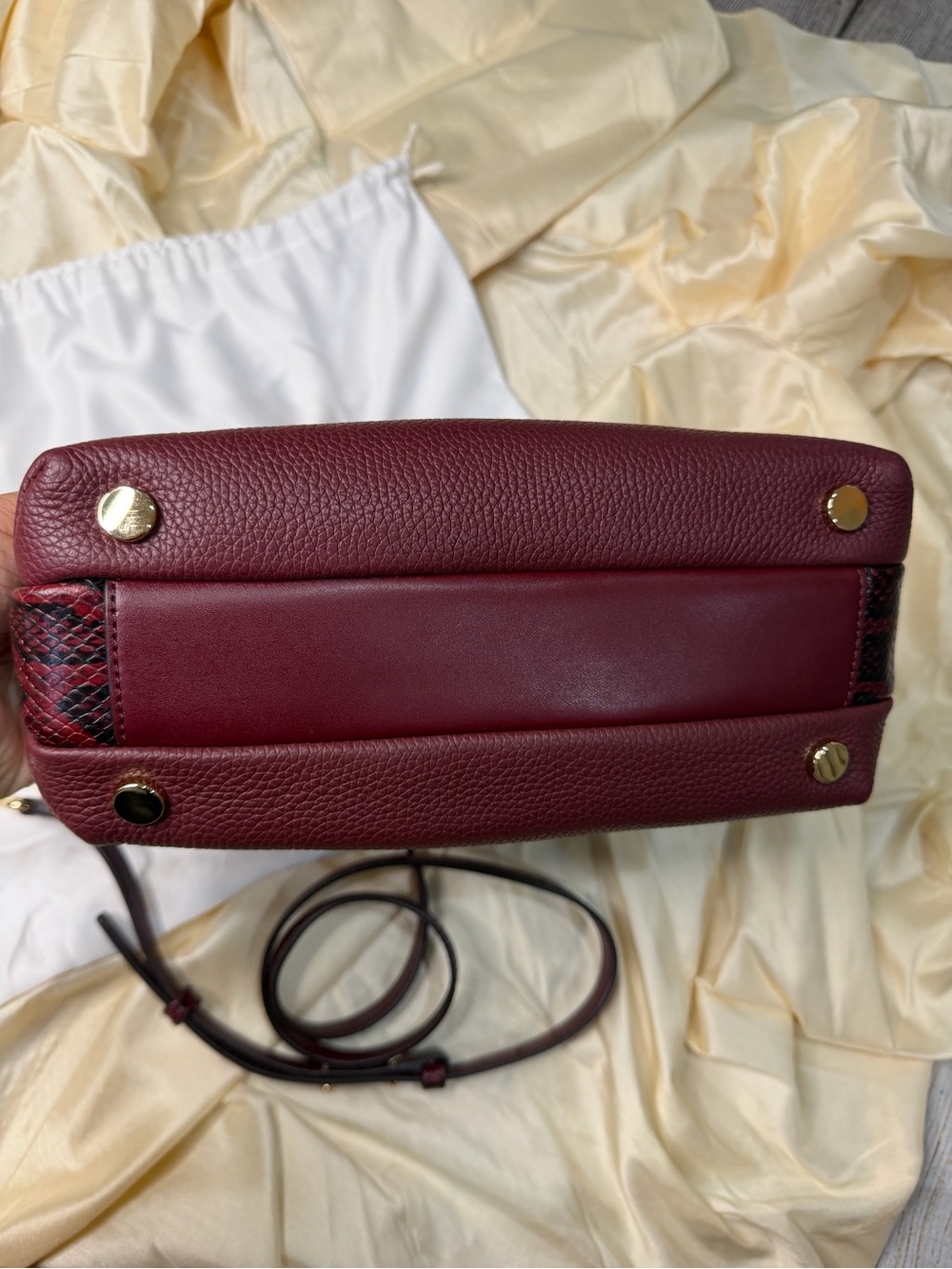 Michael Kors Rollins Small Snake-Embossed Leather Satchel Color Oxblood Burgundy - Picture 3 of 16